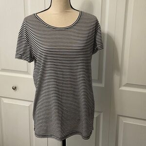 Awake Black and White Striped Short Sleeve Tee, Lightweight, Large